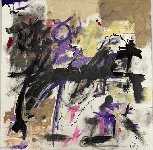 Black Stallion On The Move 36x36" Oil Acrylic